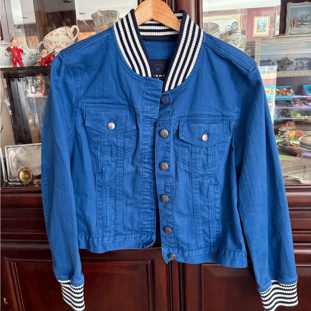 Sperry Blue Jean Jacket with Striped Accents